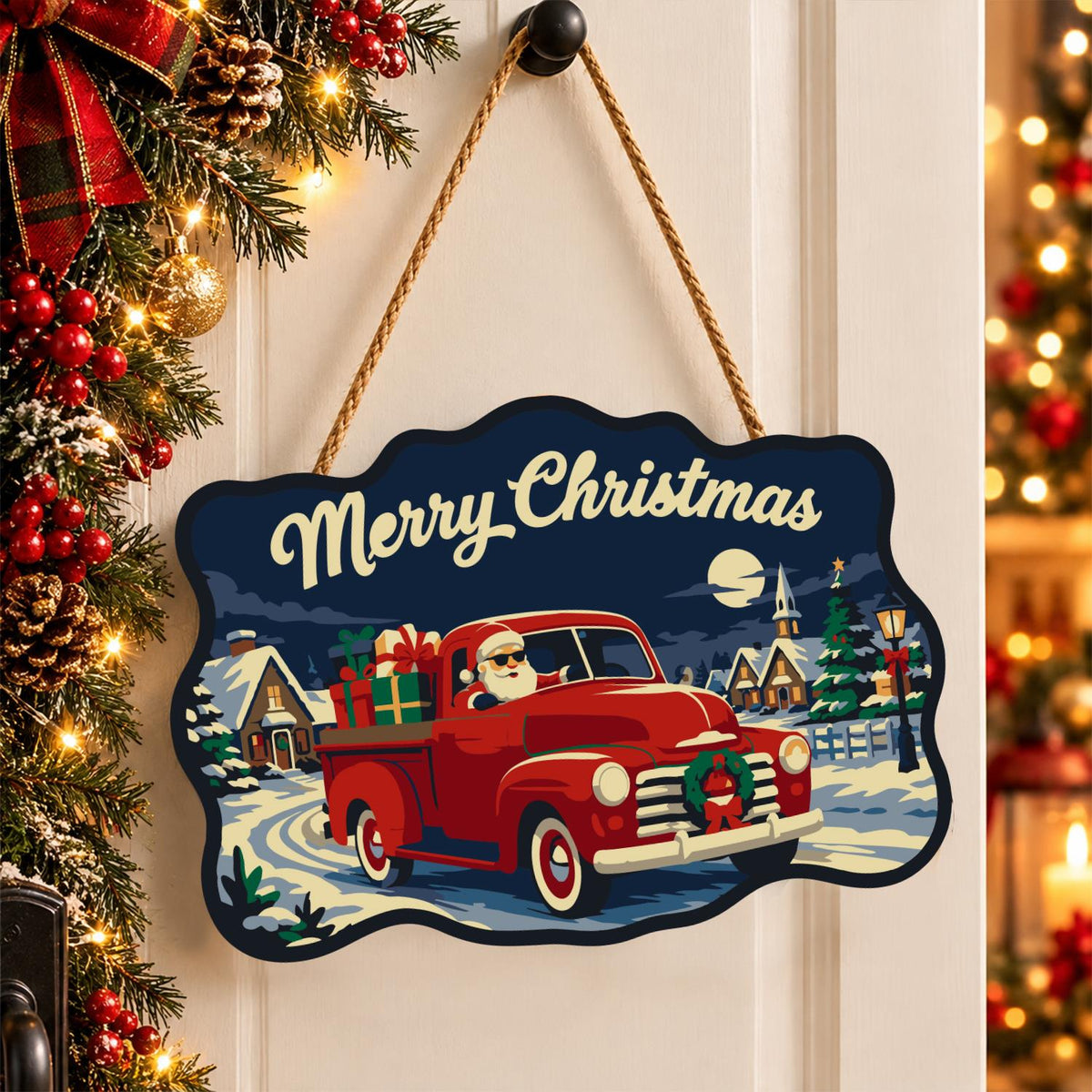 Red Pickup Santa Gift Run paint by numbers hanging sign – image 16