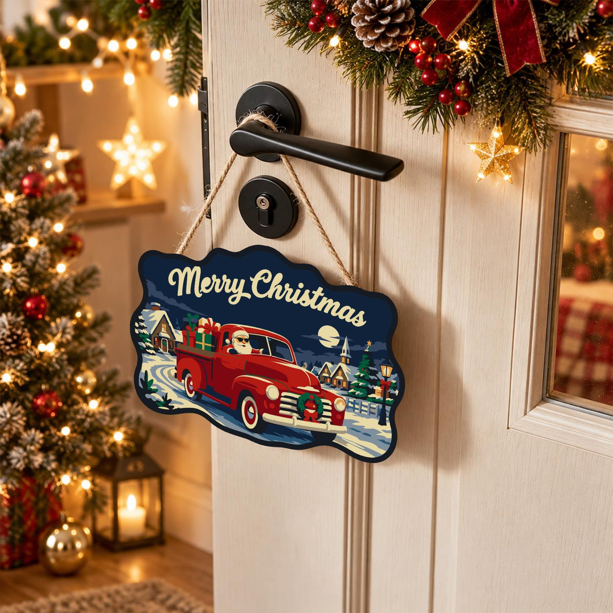 Red Pickup Santa Gift Run paint by numbers hanging sign – image 18