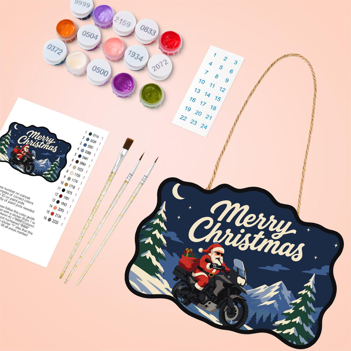 Adventure Bike Santa Peaks paint by numbers hanging sign – image 4