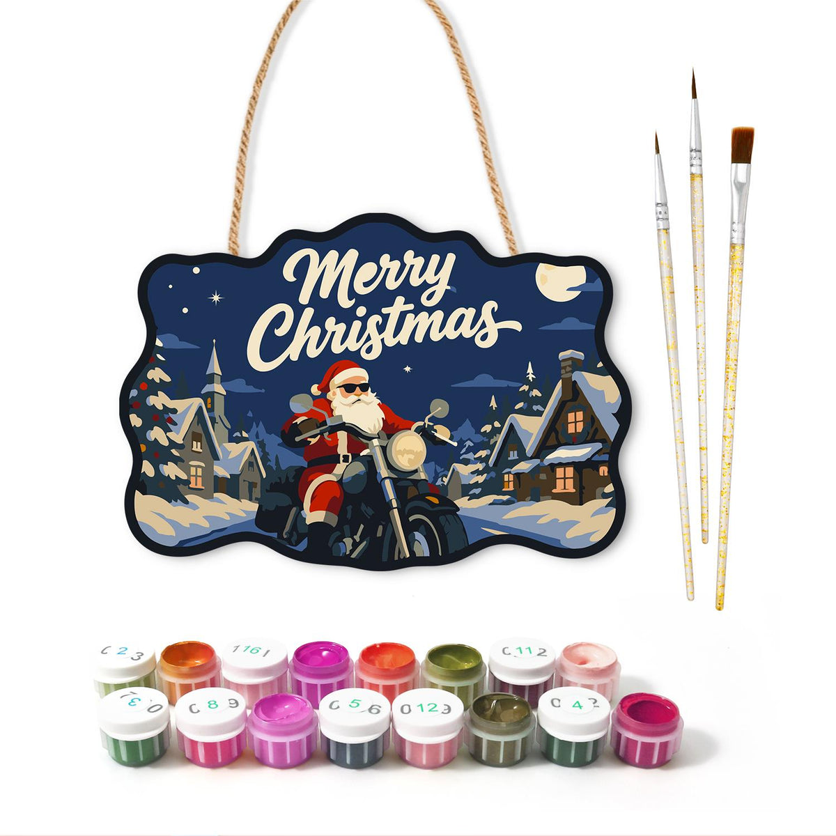 Sunglasses Santa Chopper Ride paint by numbers hanging sign – image 2