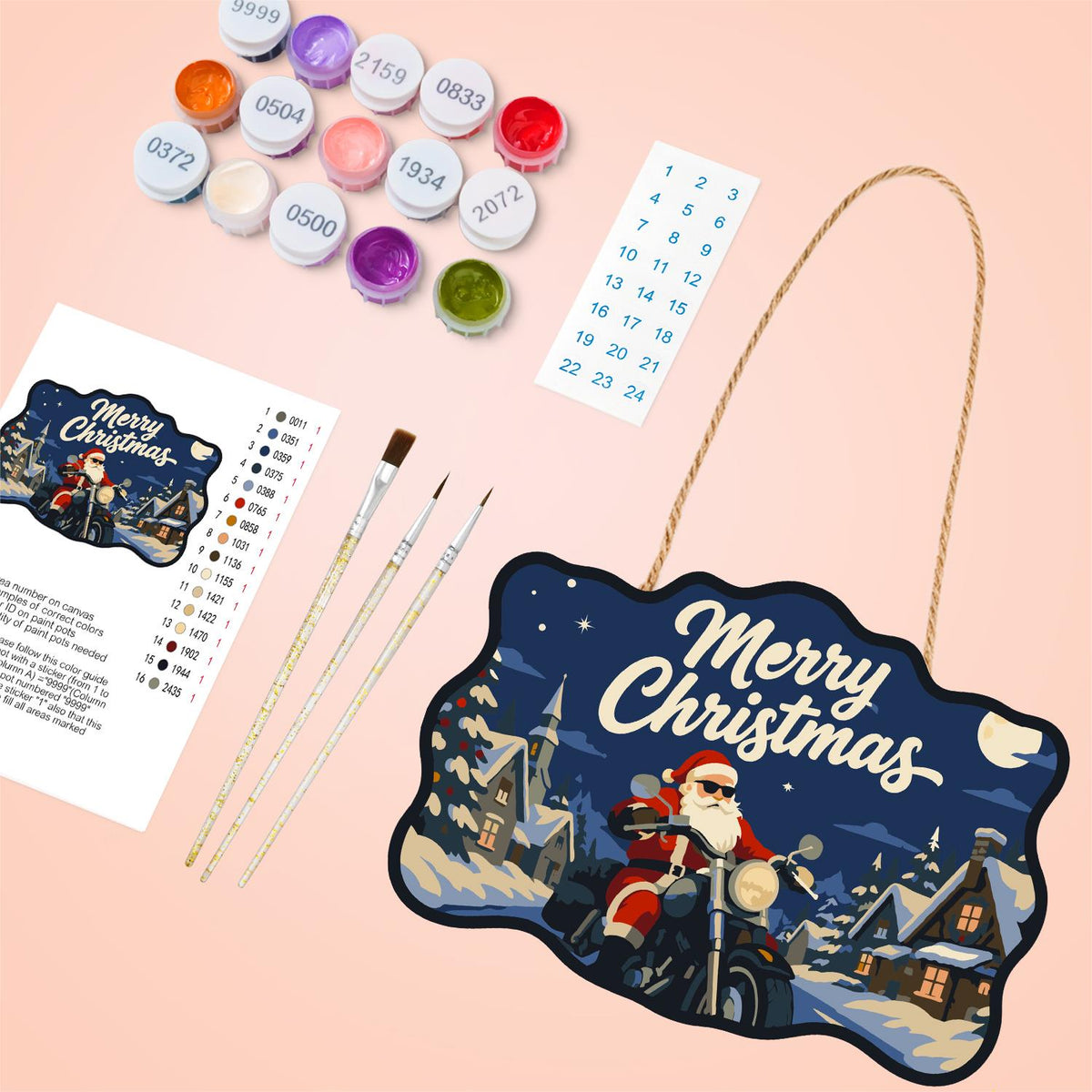 Sunglasses Santa Chopper Ride paint by numbers hanging sign – image 4