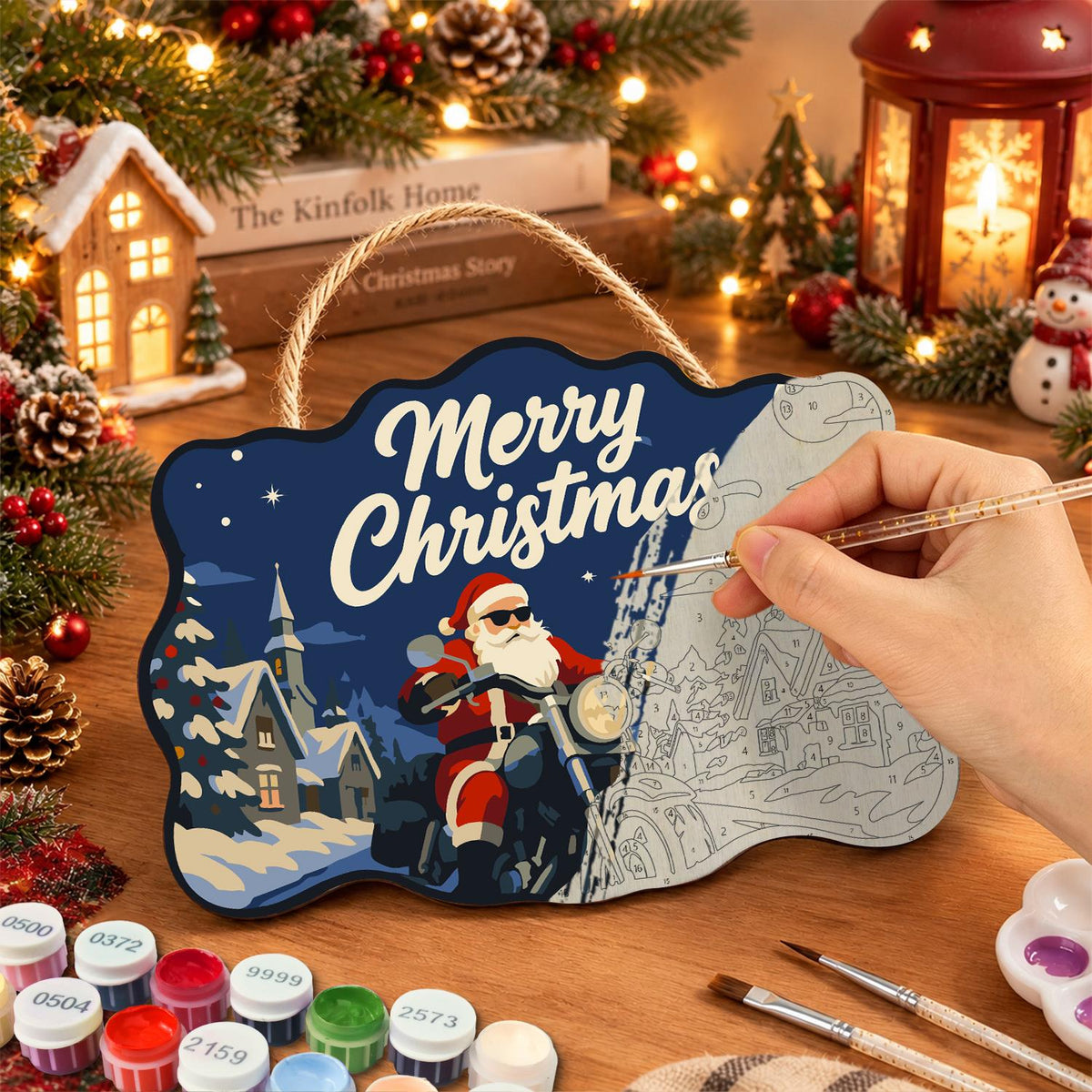 Sunglasses Santa Chopper Ride paint by numbers hanging sign – image 7