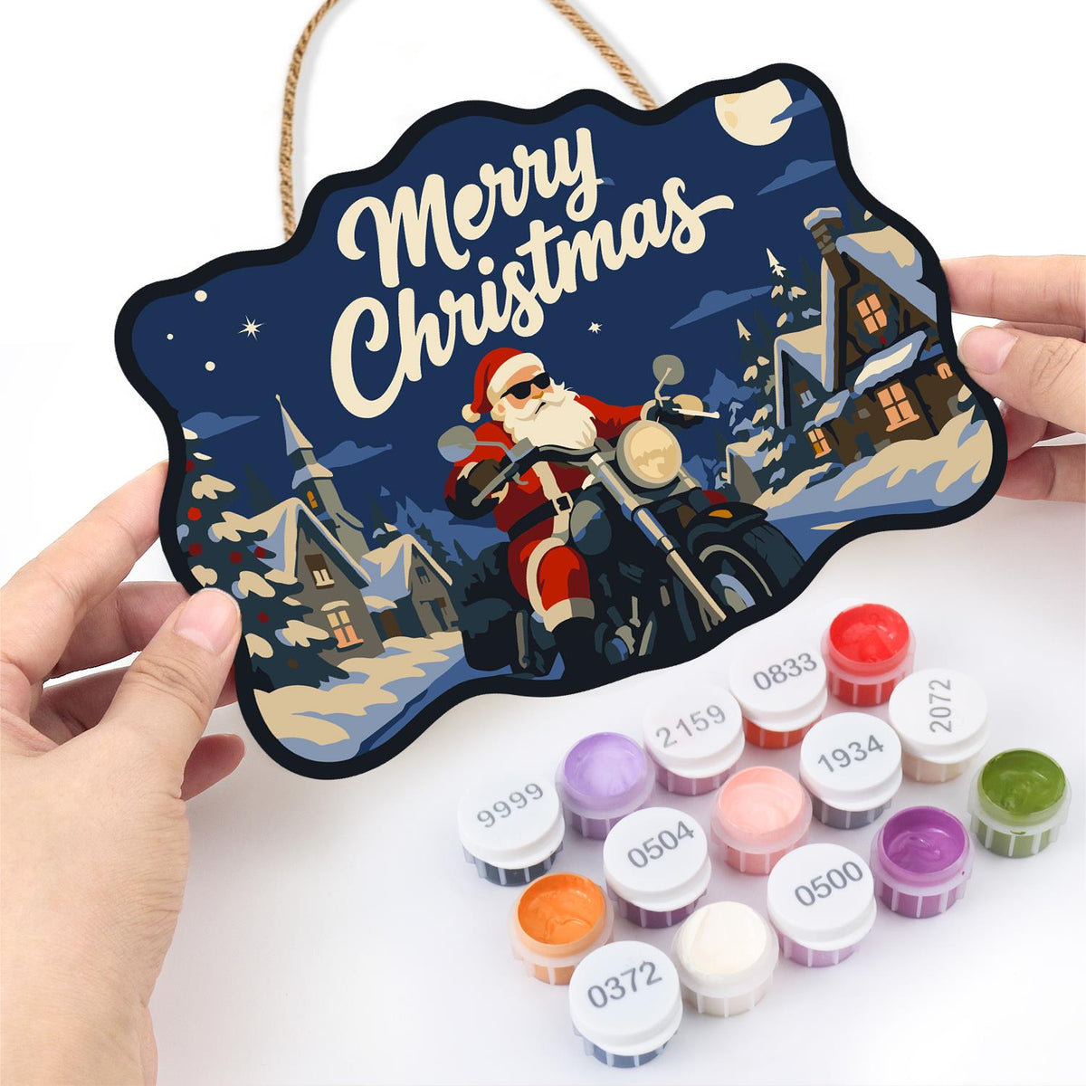 Sunglasses Santa Chopper Ride paint by numbers hanging sign – image 9