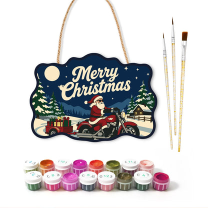 Gift Trailer Biker Santa paint by numbers hanging sign – image 2