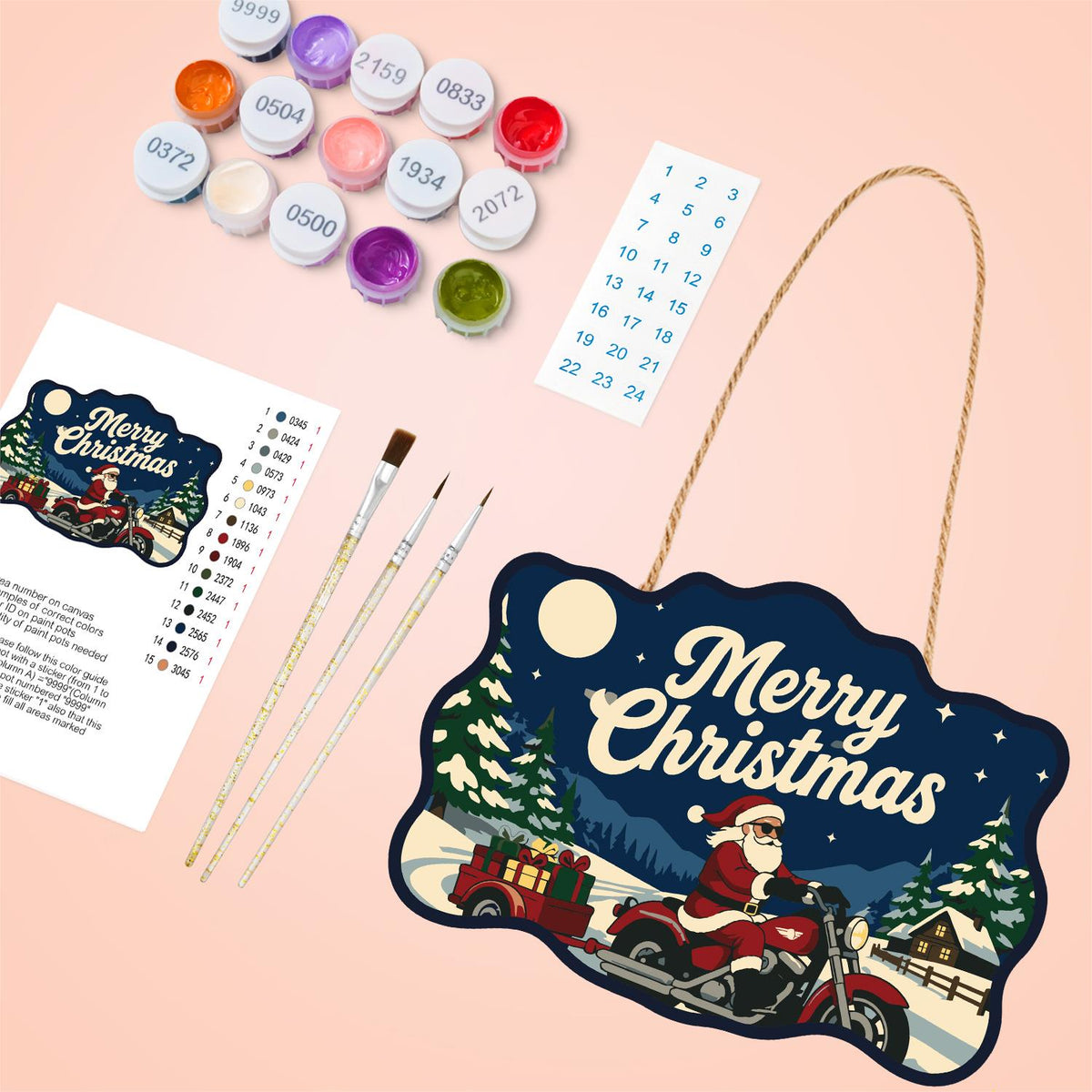 Gift Trailer Biker Santa paint by numbers hanging sign – image 4