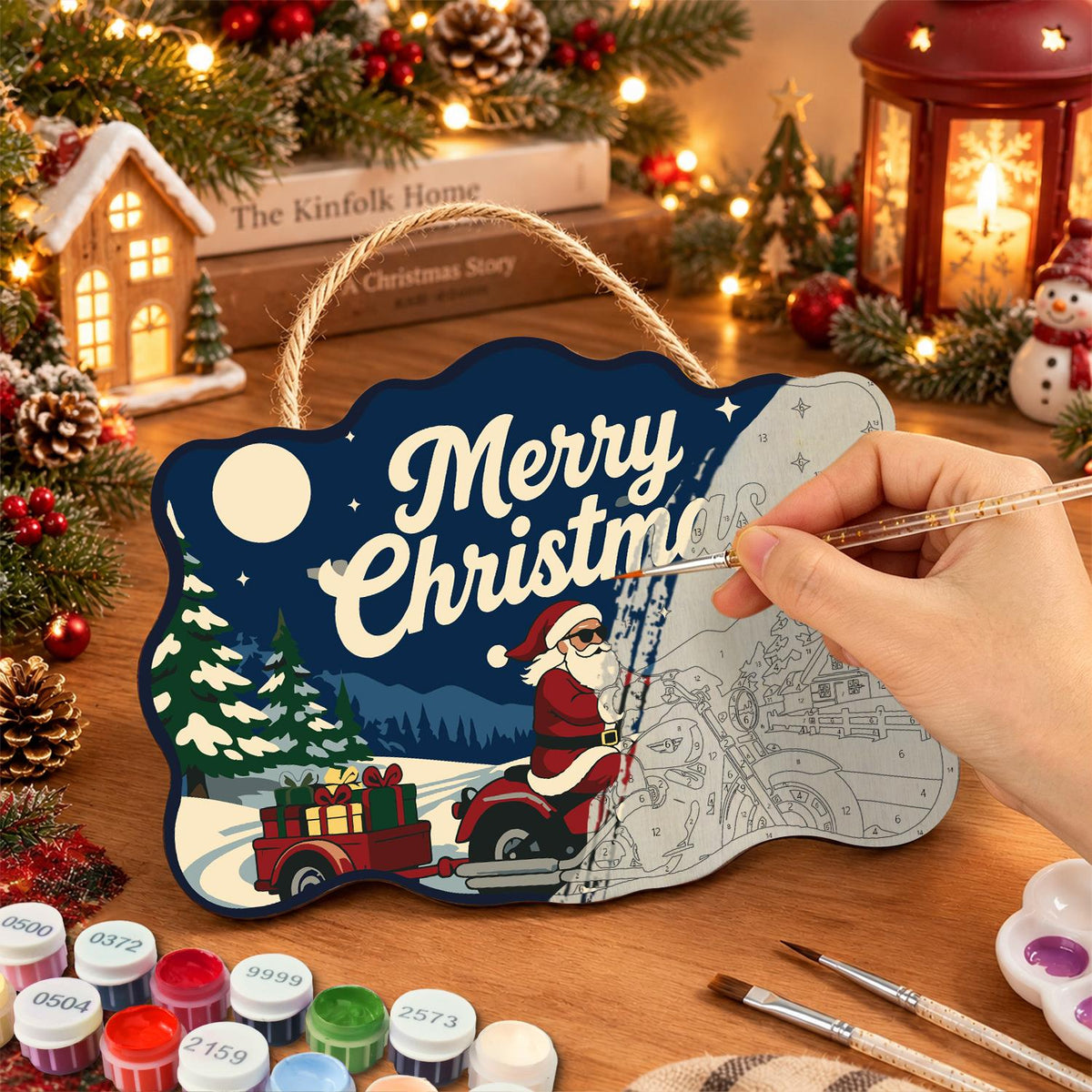 Gift Trailer Biker Santa paint by numbers hanging sign – image 7