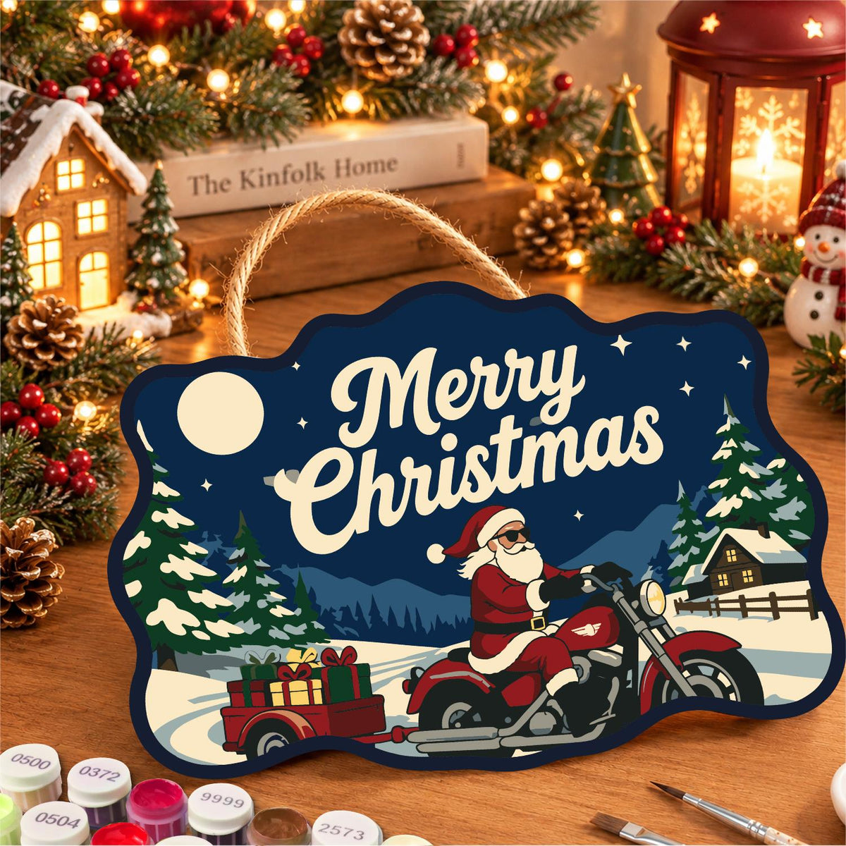 Gift Trailer Biker Santa paint by numbers hanging sign – image 8