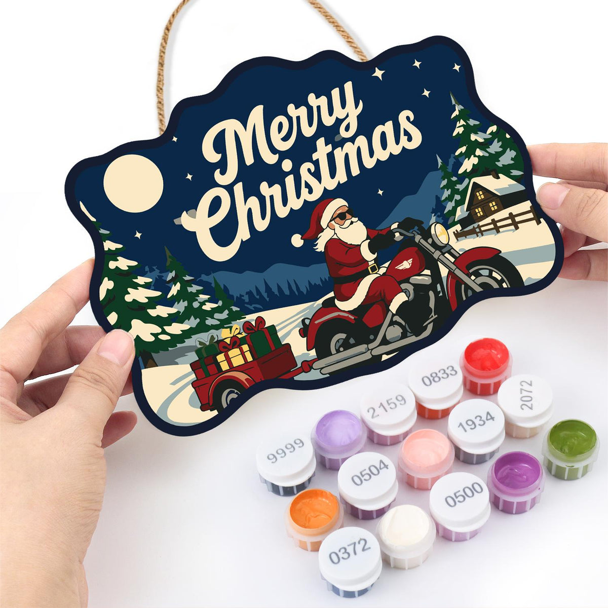 Gift Trailer Biker Santa paint by numbers hanging sign – image 9