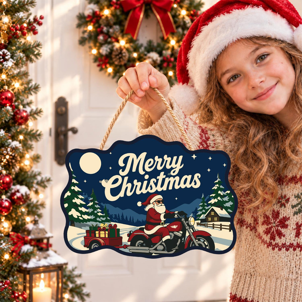 Gift Trailer Biker Santa paint by numbers hanging sign – image 13