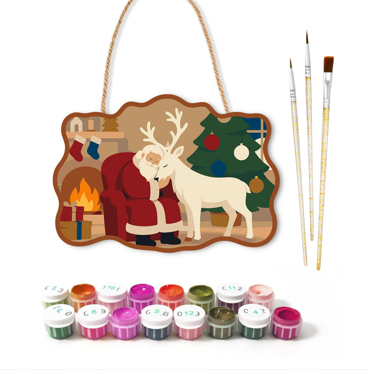 Hearthside Reindeer Cuddle paint by numbers hanging sign – image 2