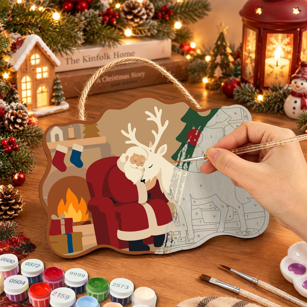 Hearthside Reindeer Cuddle paint by numbers hanging sign – image 7
