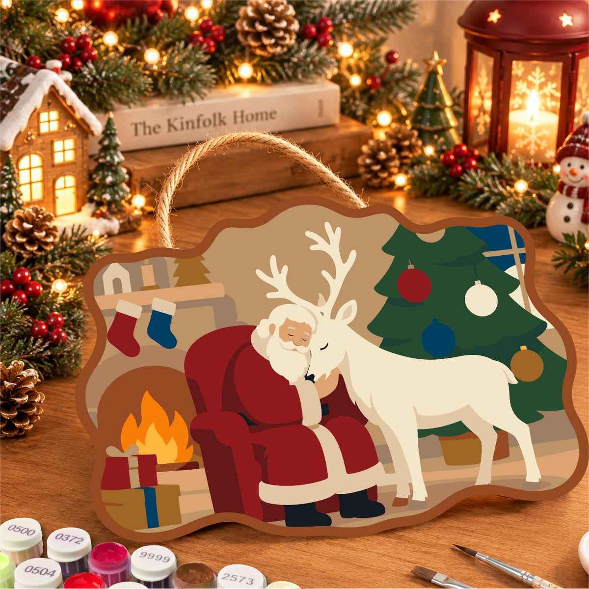 Hearthside Reindeer Cuddle paint by numbers hanging sign – image 8