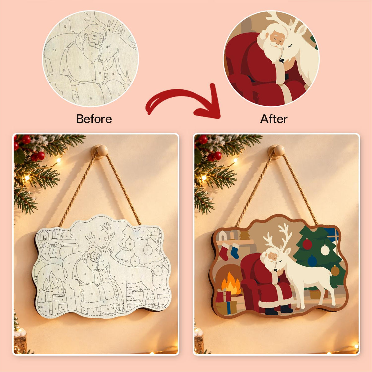 Hearthside Reindeer Cuddle paint by numbers hanging sign – image 10