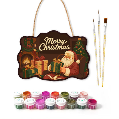 Fireside Santa Gift Opening paint by numbers hanging sign – image 2