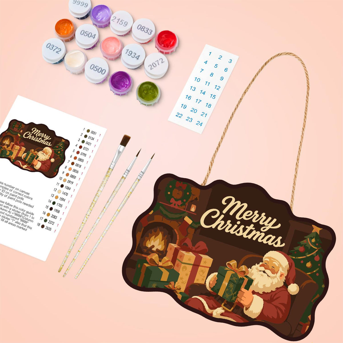 Fireside Santa Gift Opening paint by numbers hanging sign – image 4