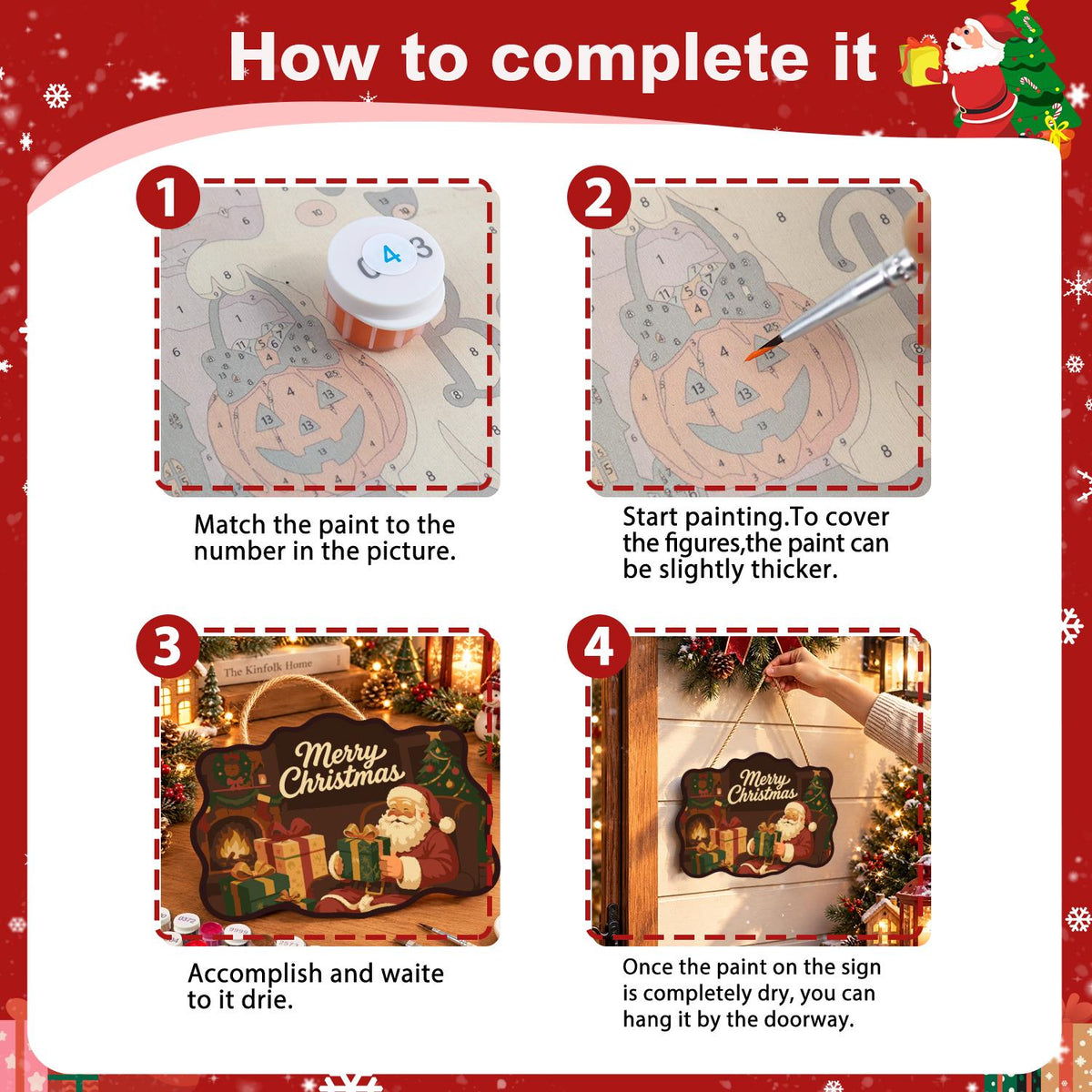Fireside Santa Gift Opening paint by numbers hanging sign – image 6