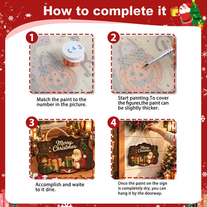 Fireside Santa Gift Opening paint by numbers hanging sign – image 6