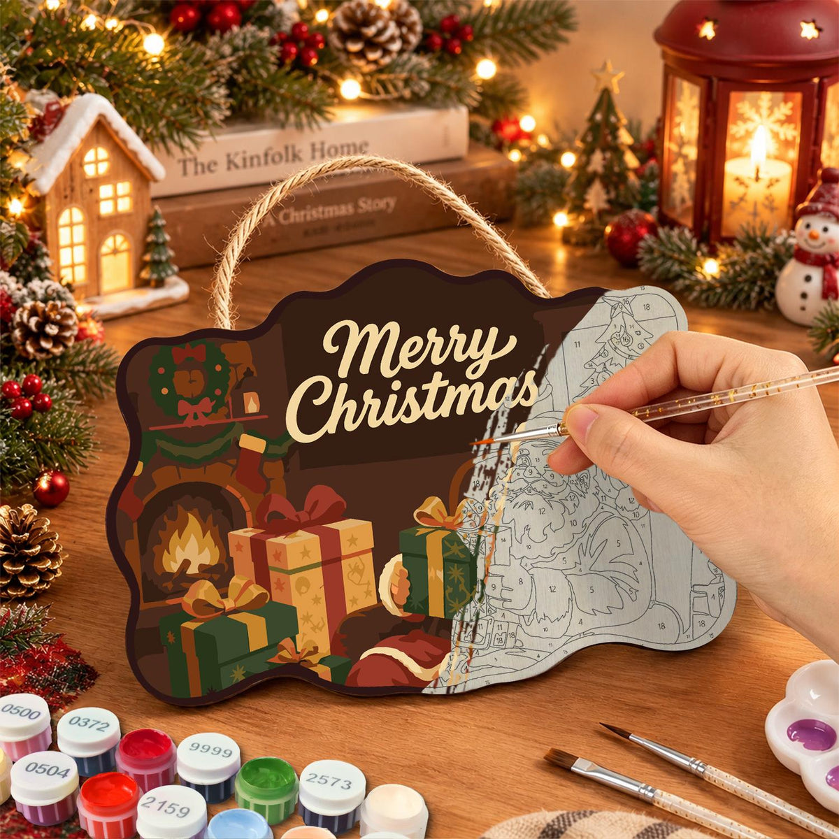 Fireside Santa Gift Opening paint by numbers hanging sign – image 7