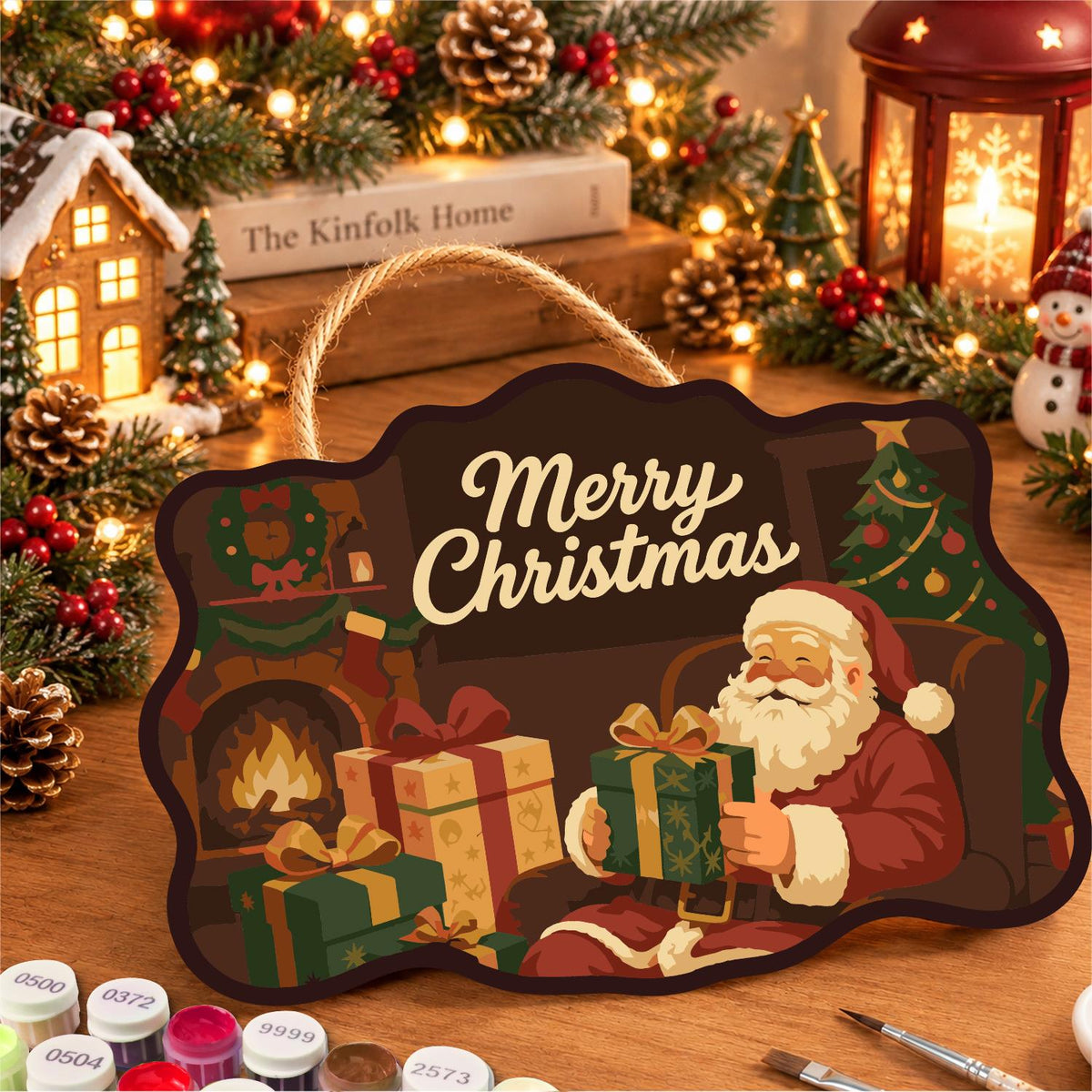 Fireside Santa Gift Opening paint by numbers hanging sign – image 8