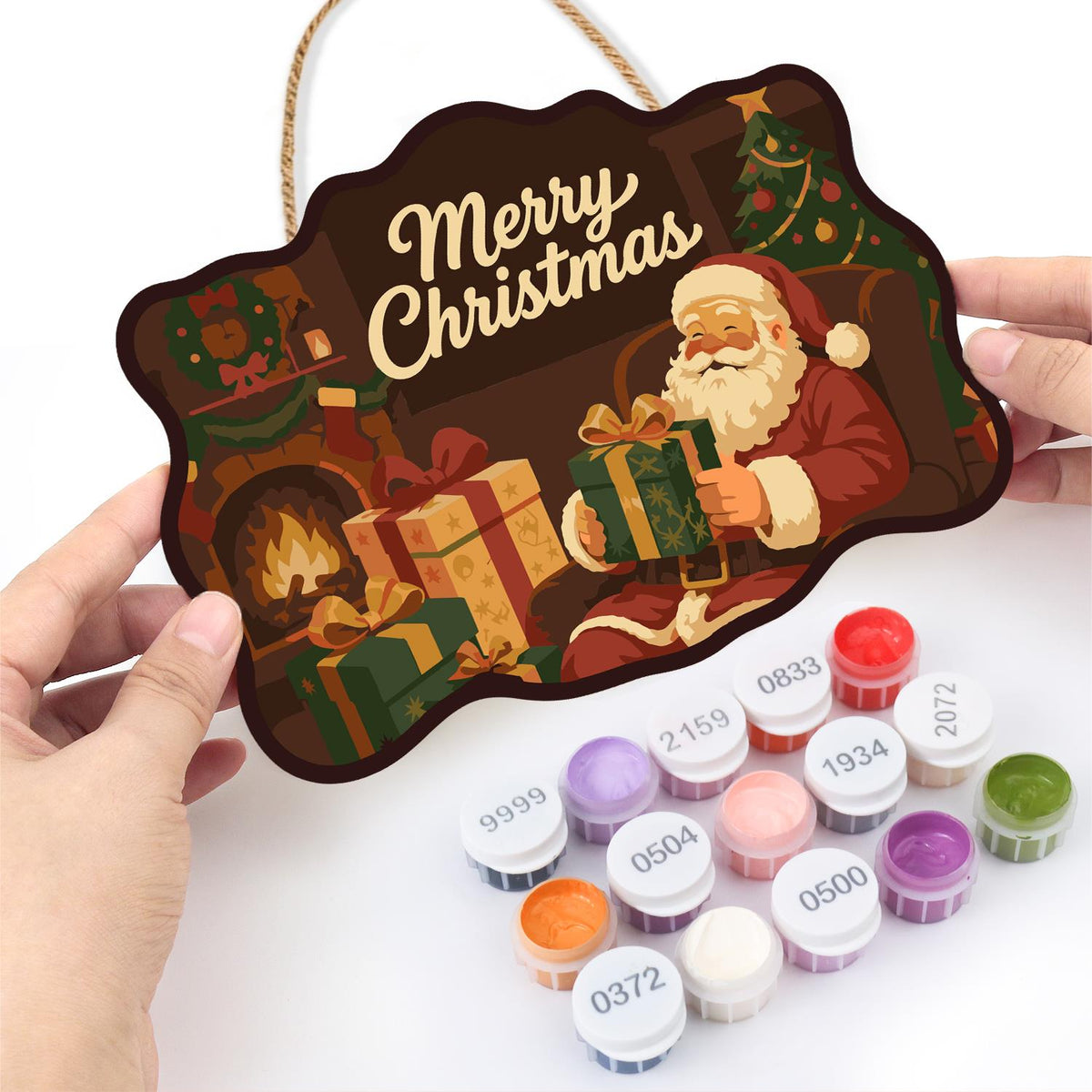 Fireside Santa Gift Opening paint by numbers hanging sign – image 9