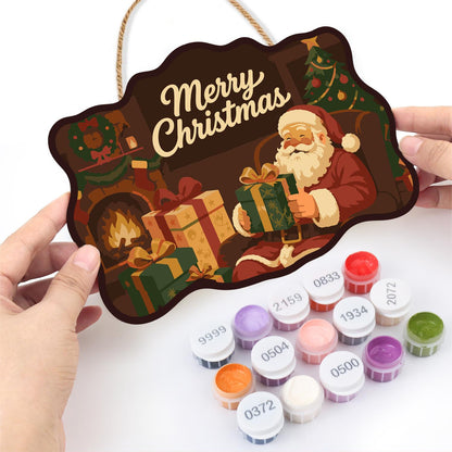 Fireside Santa Gift Opening paint by numbers hanging sign – image 9