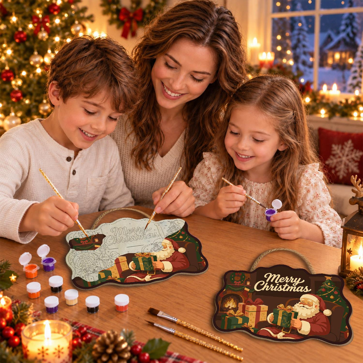 Fireside Santa Gift Opening paint by numbers hanging sign – image 12
