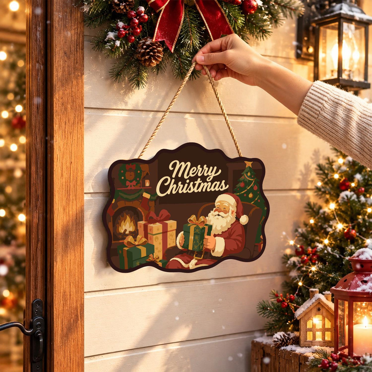 Fireside Santa Gift Opening paint by numbers hanging sign – image 14