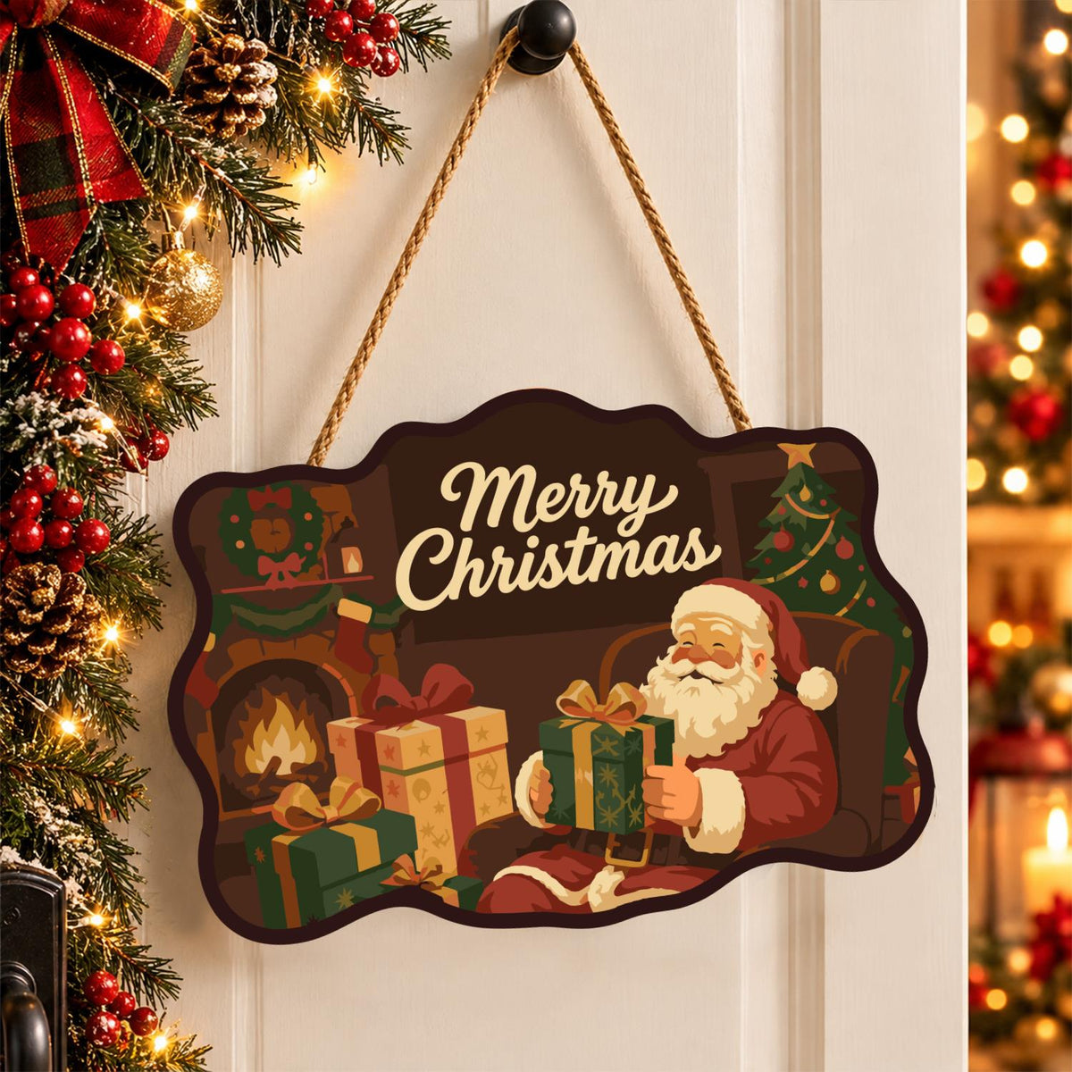 Fireside Santa Gift Opening paint by numbers hanging sign – image 16