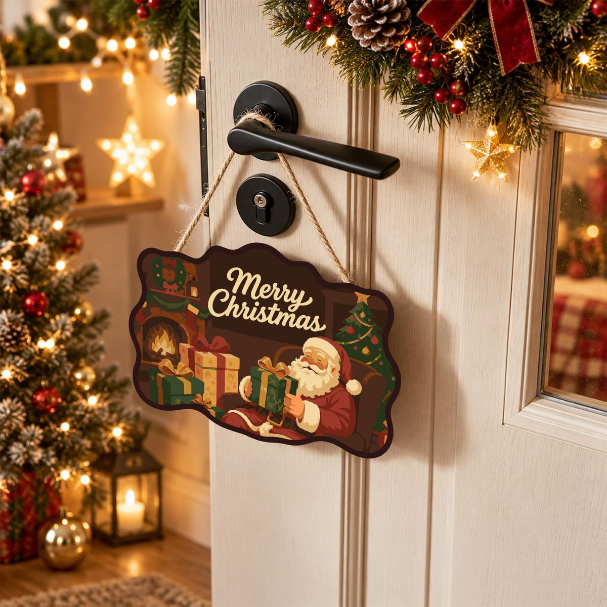 Fireside Santa Gift Opening paint by numbers hanging sign – image 18