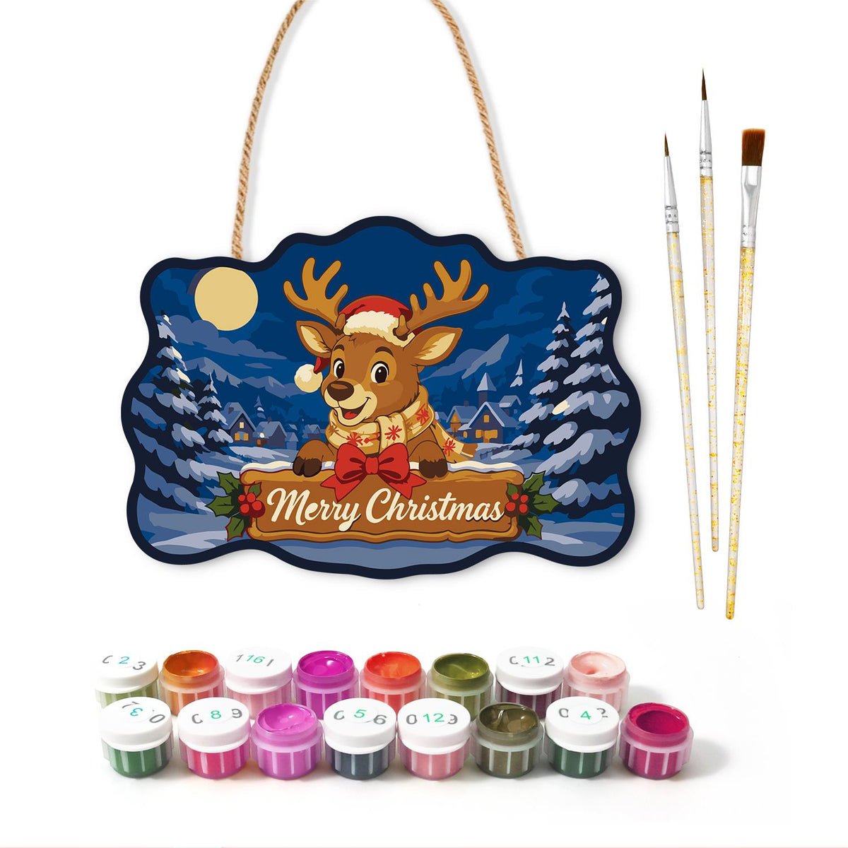 Scarf-Wrapped Reindeer Banner paint by numbers hanging sign – image 2