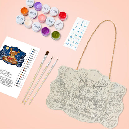 Scarf-Wrapped Reindeer Banner paint by numbers hanging sign – image 3