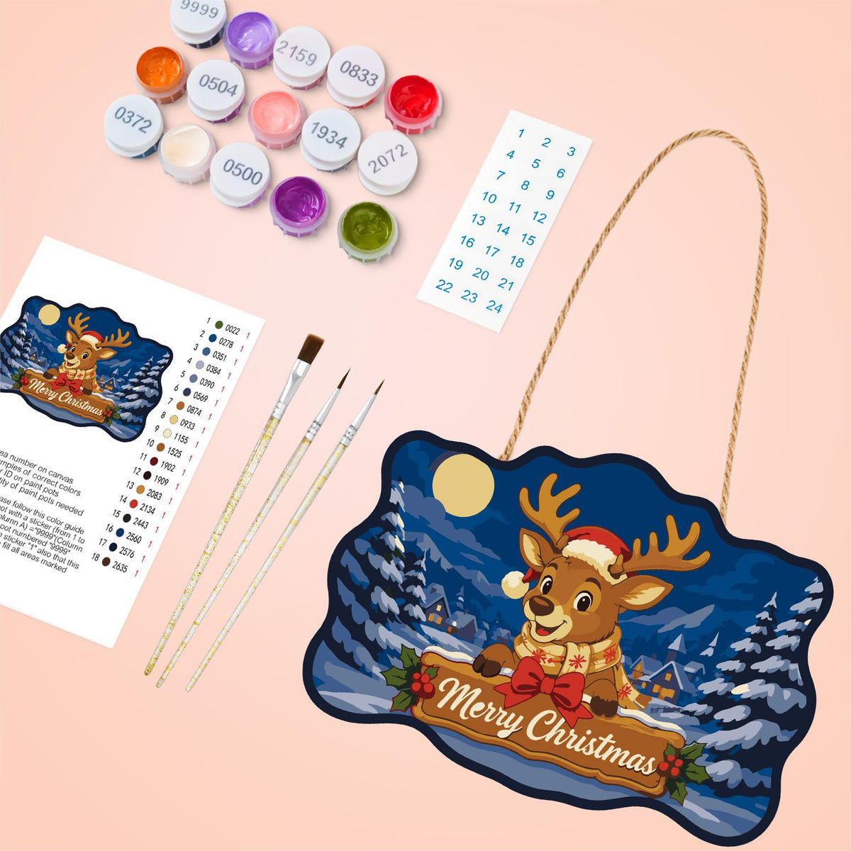 Scarf-Wrapped Reindeer Banner paint by numbers hanging sign – image 4