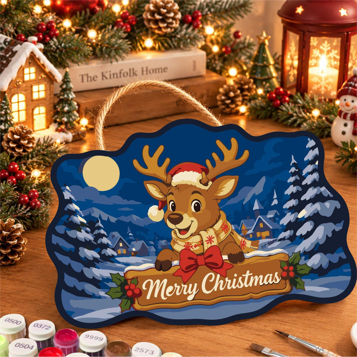 Scarf-Wrapped Reindeer Banner paint by numbers hanging sign – image 8