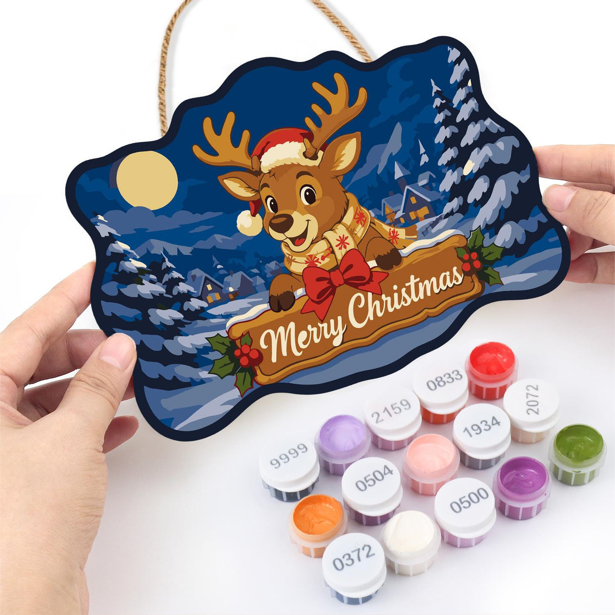 Scarf-Wrapped Reindeer Banner paint by numbers hanging sign – image 9