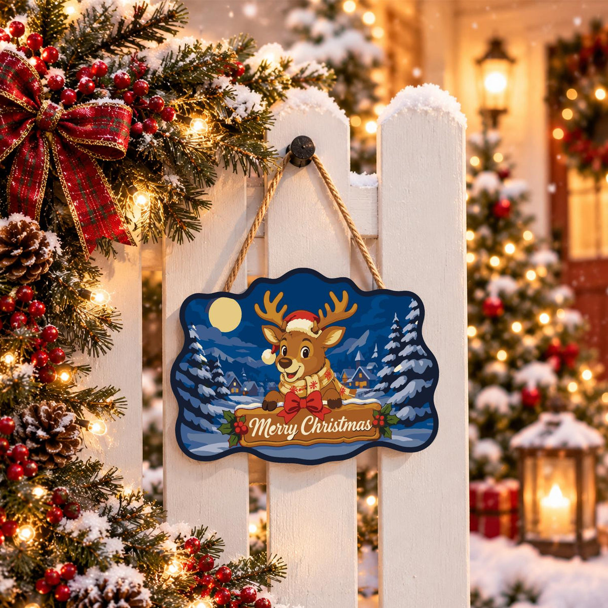 Scarf-Wrapped Reindeer Banner paint by numbers hanging sign – image 15