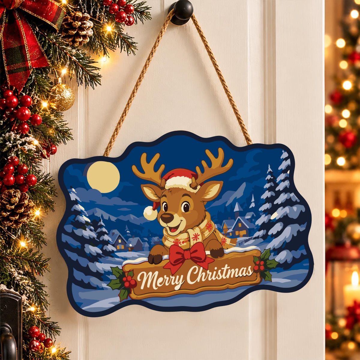 Scarf-Wrapped Reindeer Banner paint by numbers hanging sign – image 16