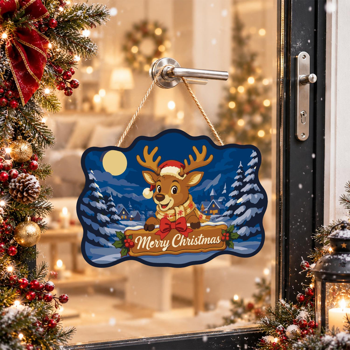 Scarf-Wrapped Reindeer Banner paint by numbers hanging sign – image 17