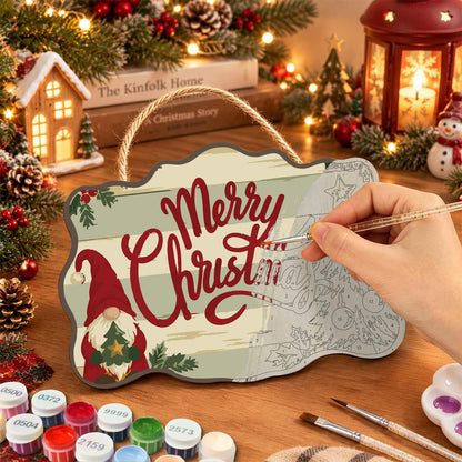 Gnome and Tree Script Greeting paint by numbers hanging sign – image 7