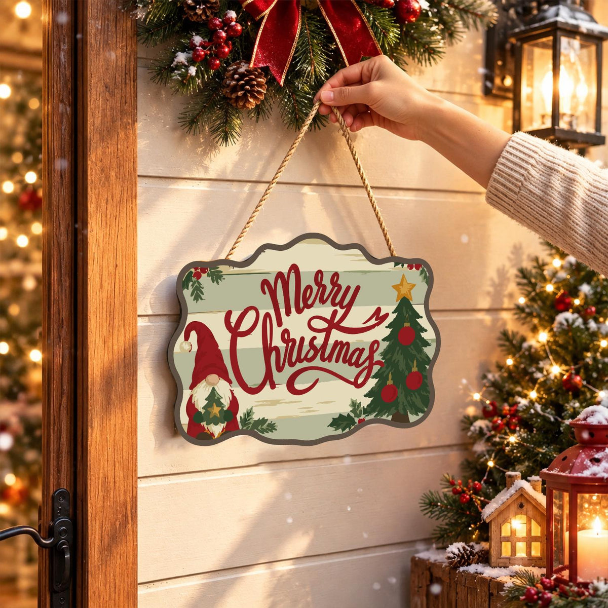 Gnome and Tree Script Greeting paint by numbers hanging sign – image 14
