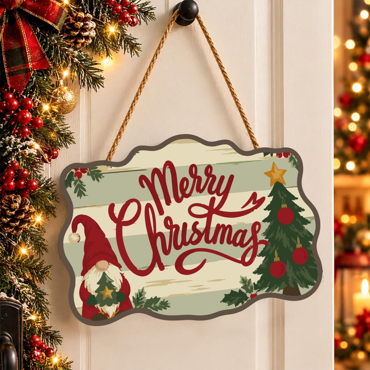 Gnome and Tree Script Greeting paint by numbers hanging sign – image 16