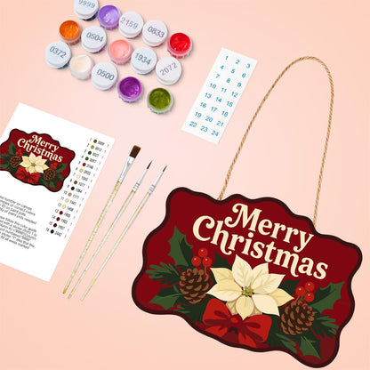 Cream Poinsettia on Crimson paint by numbers hanging sign – image 4