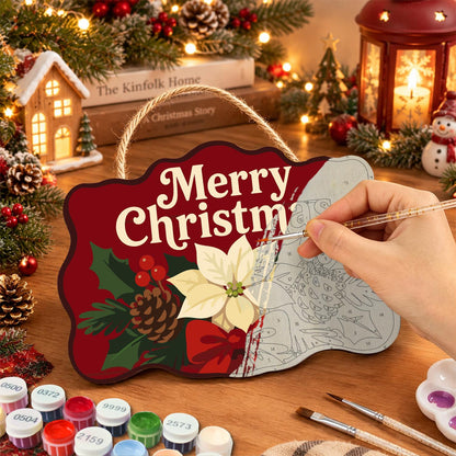 Cream Poinsettia on Crimson paint by numbers hanging sign – image 7