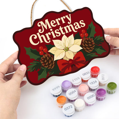 Cream Poinsettia on Crimson paint by numbers hanging sign – image 9
