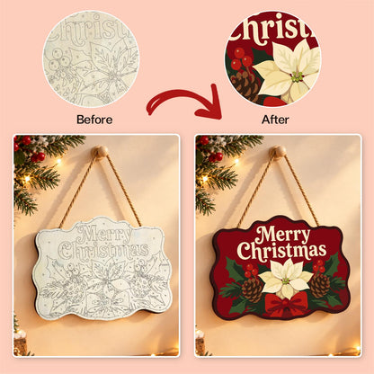 Cream Poinsettia on Crimson paint by numbers hanging sign – image 10