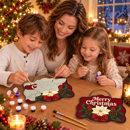 Cream Poinsettia on Crimson paint by numbers hanging sign – image 12