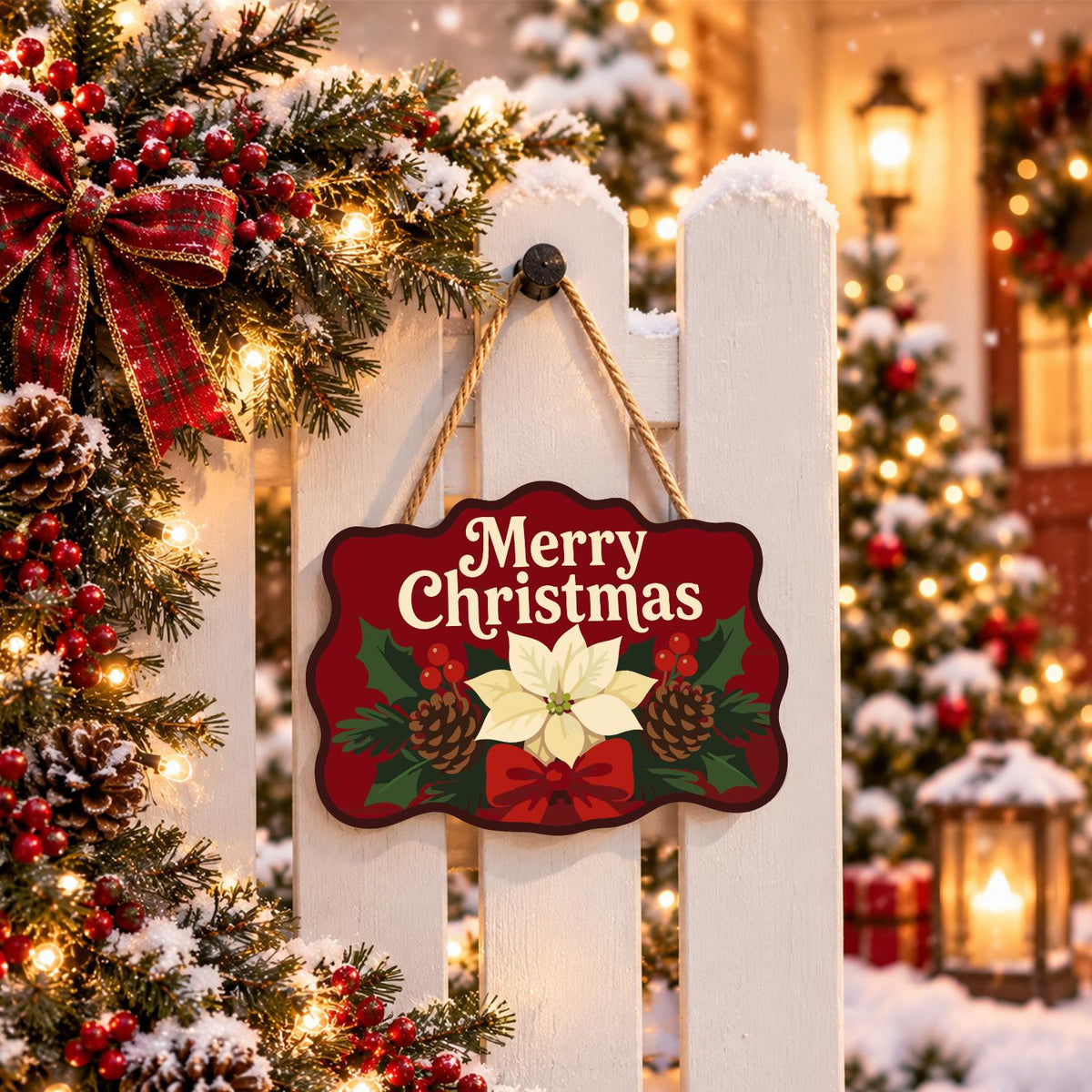 Cream Poinsettia on Crimson paint by numbers hanging sign – image 15