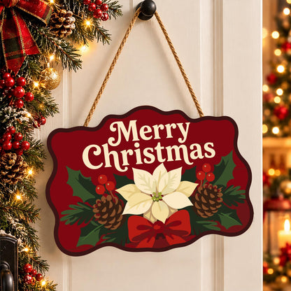 Cream Poinsettia on Crimson paint by numbers hanging sign – image 16