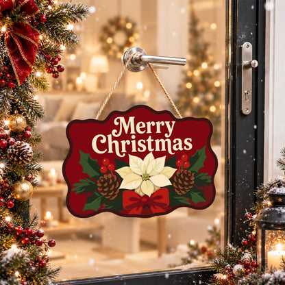 Cream Poinsettia on Crimson paint by numbers hanging sign – image 17
