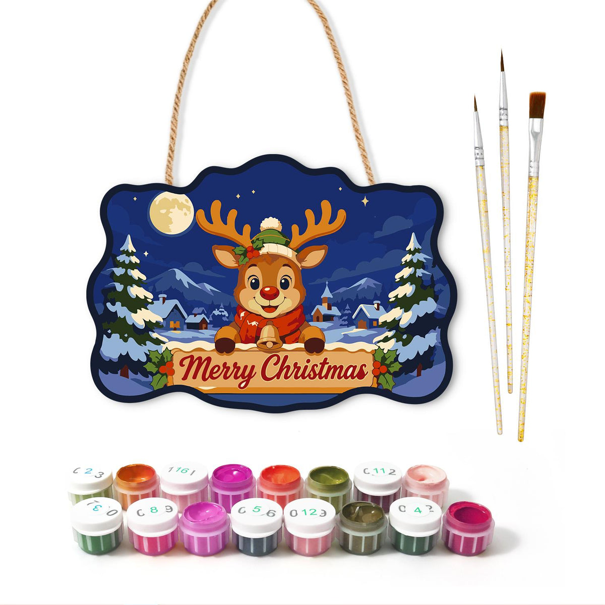 Holly Crown Reindeer Village paint by numbers hanging sign – image 2