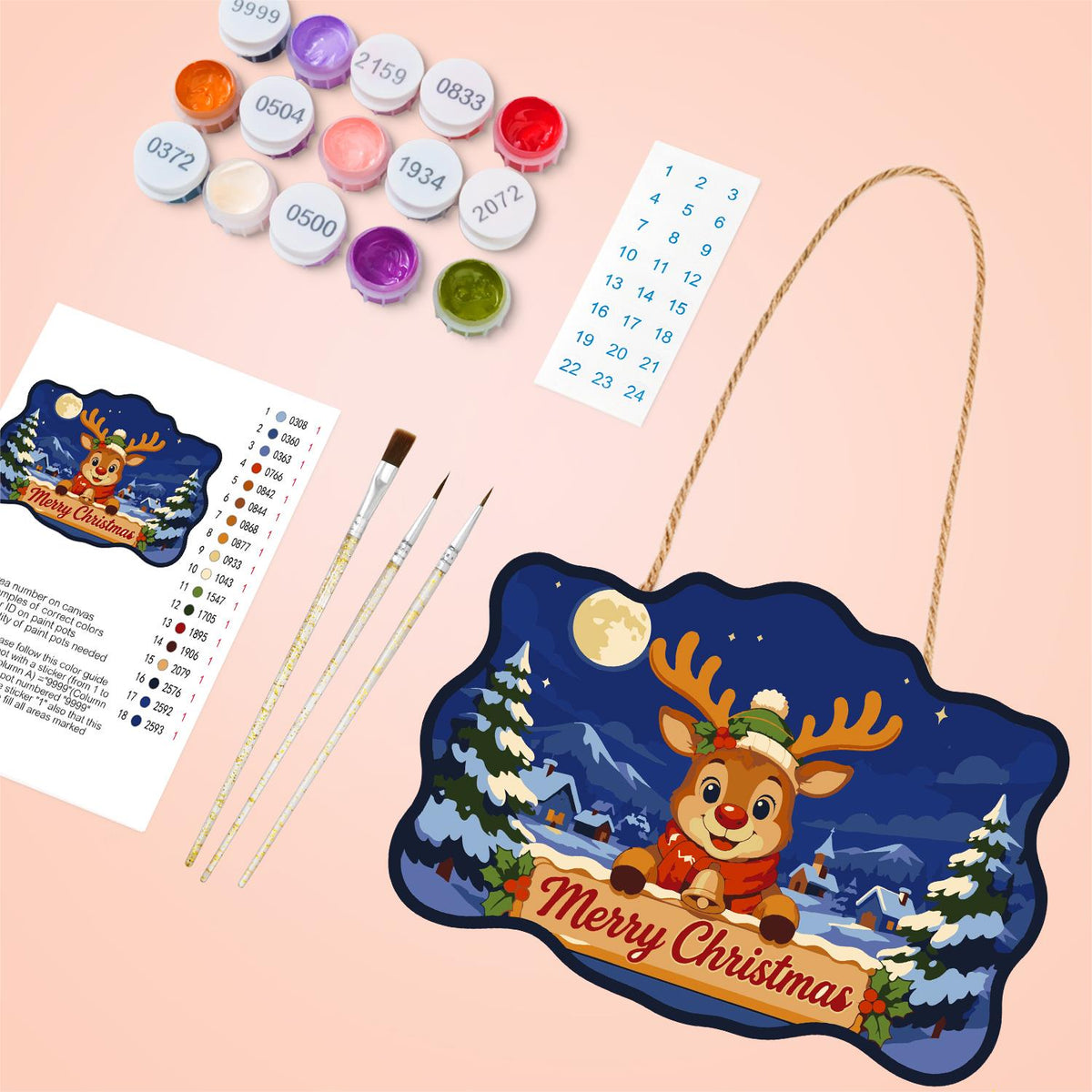 Holly Crown Reindeer Village paint by numbers hanging sign – image 4